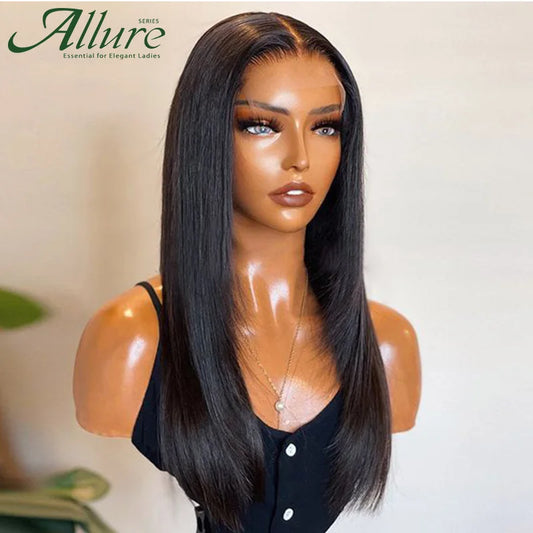 Long Straight Lace Front Human Hair Wigs Glueless Transparent T Part Lace Wigs Pre Plucked Straight Brazilian Lace Wig Allure