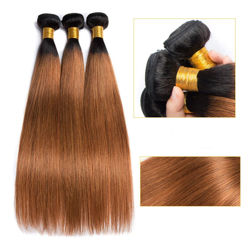 24 24 24 Ombre Brown Wig Human Hair Straight 1pcs or 3pcs or 4pcs Wigs 1B/30 Colored Bundles Virgin Brazilian Wig For Women Hair