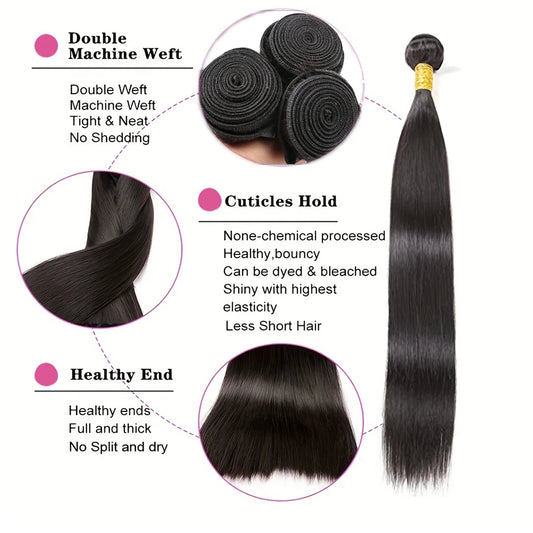 YYong Brazilian Straight Hair 3/4 Bundles With Frontal Remy Human Hair 13x4 Ear to Ear Lace Frontal Closure With Bundles