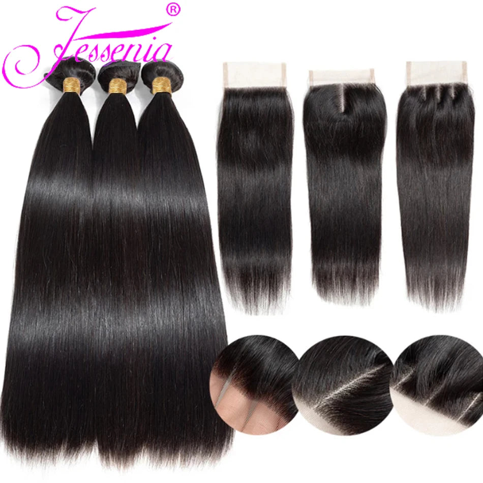 12A Raw Straight Virgin Hair Bundles With HD Frontals Meche Bresilienne Brazilian Born Straight Human Hair 3 Bundle With Closure