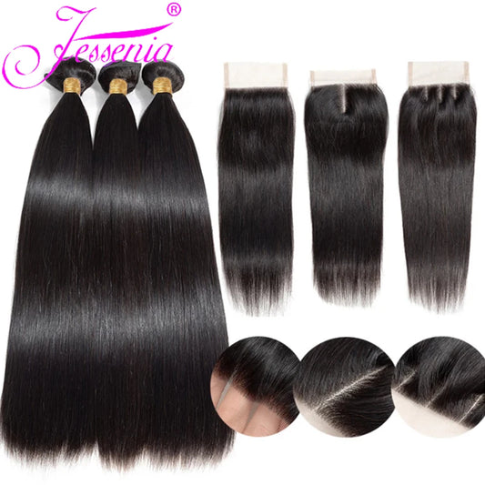 12A Raw Straight Virgin Hair Bundles With HD Frontals Meche Bresilienne Brazilian Born Straight Human Hair 3 Bundle With Closure