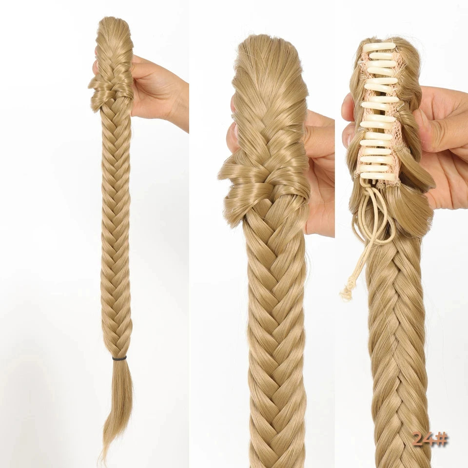 Synthetic Ponytail Extension Hairpiece Straight Claw Clip Fishbone Braid Ponytail For Women Heat Resistant Pony Tail Fake Hair
