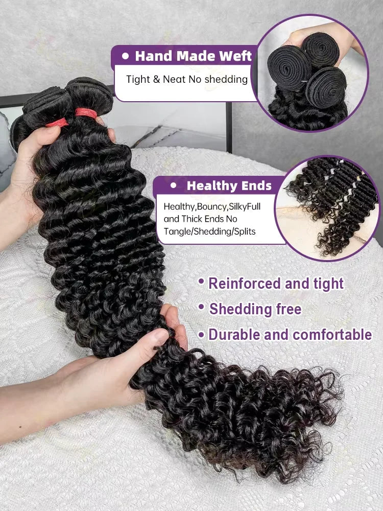 30 32 34 Inch Deep Wave Human Hair Bundles Remy Curly Human Hair Bundles 100% Human Hair Water Wave Extensions 2 3 4 Bundles
