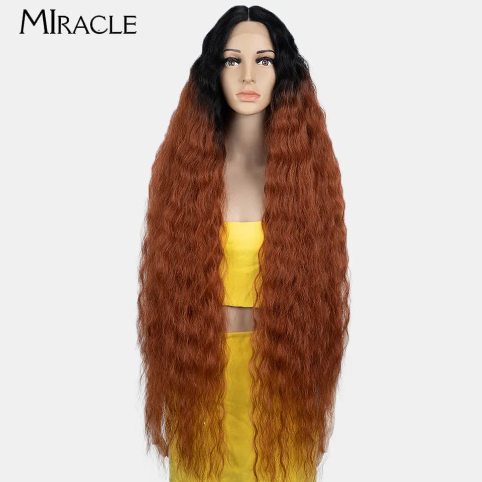 MIRACLE Synthetic Lace Front Wig For Women 40 Inch Water Wave Lace Wig Cosplay Wigs 613 Pink Blonde Wig Super Long Fiber Hair