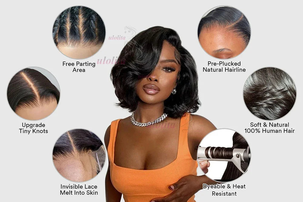 Short straightBob Wigs 13x4 HD Lace Closure Wig Blunt Cut with face framing layers Glueless Human Hair Ombre Chocolate brown wig