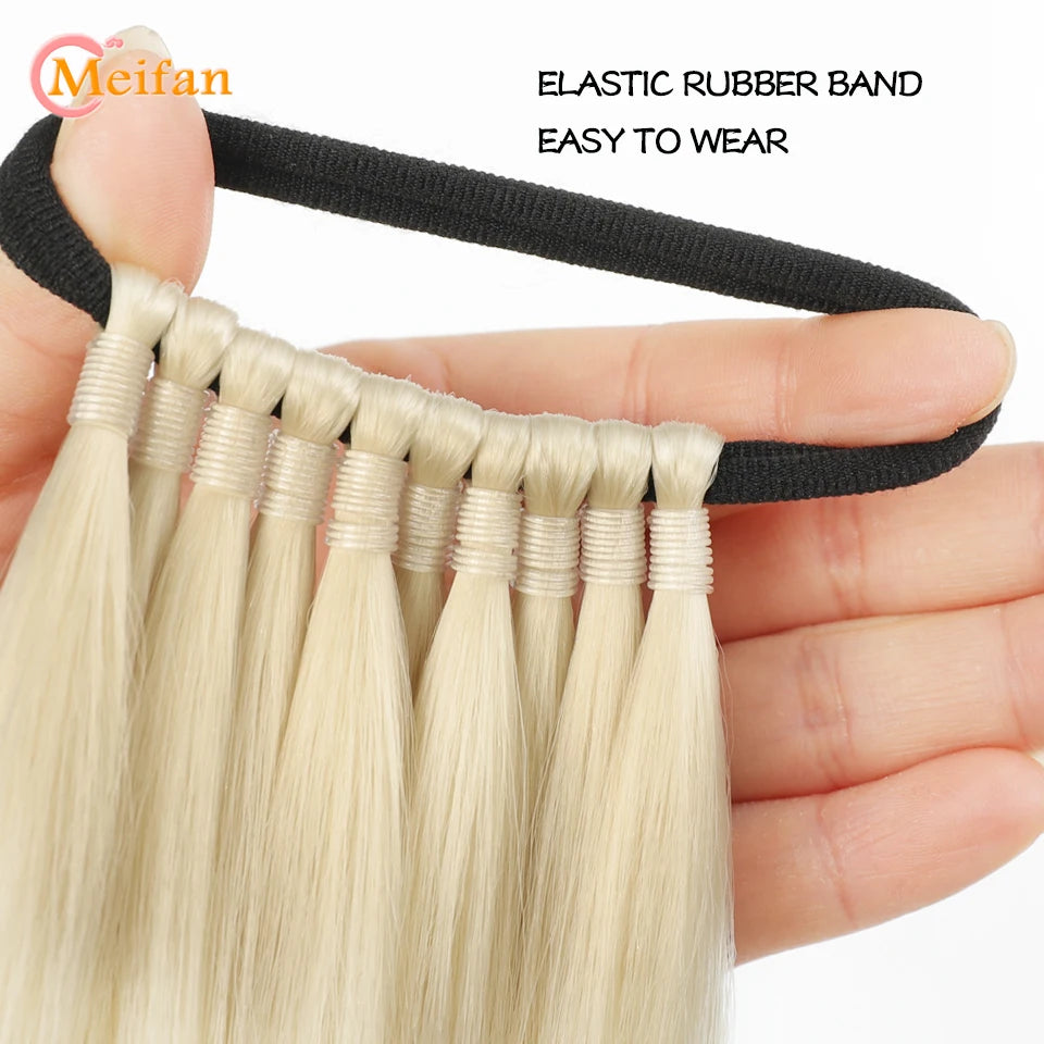 MEIFAN 18-32Inch Long Straight Ponytail Extension with Elastic Tie Natural Soft Fake Pony Tail Synthetic DIY Ponytail Hairpiece