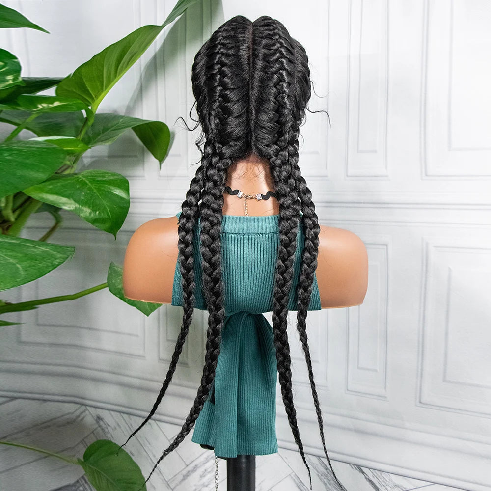 Synthetic Lace Wigs Braided Wigs with Baby Hair Long 26 Inches Box Braids Wig for Black Women Lace Front  Afro Hair Wigs
