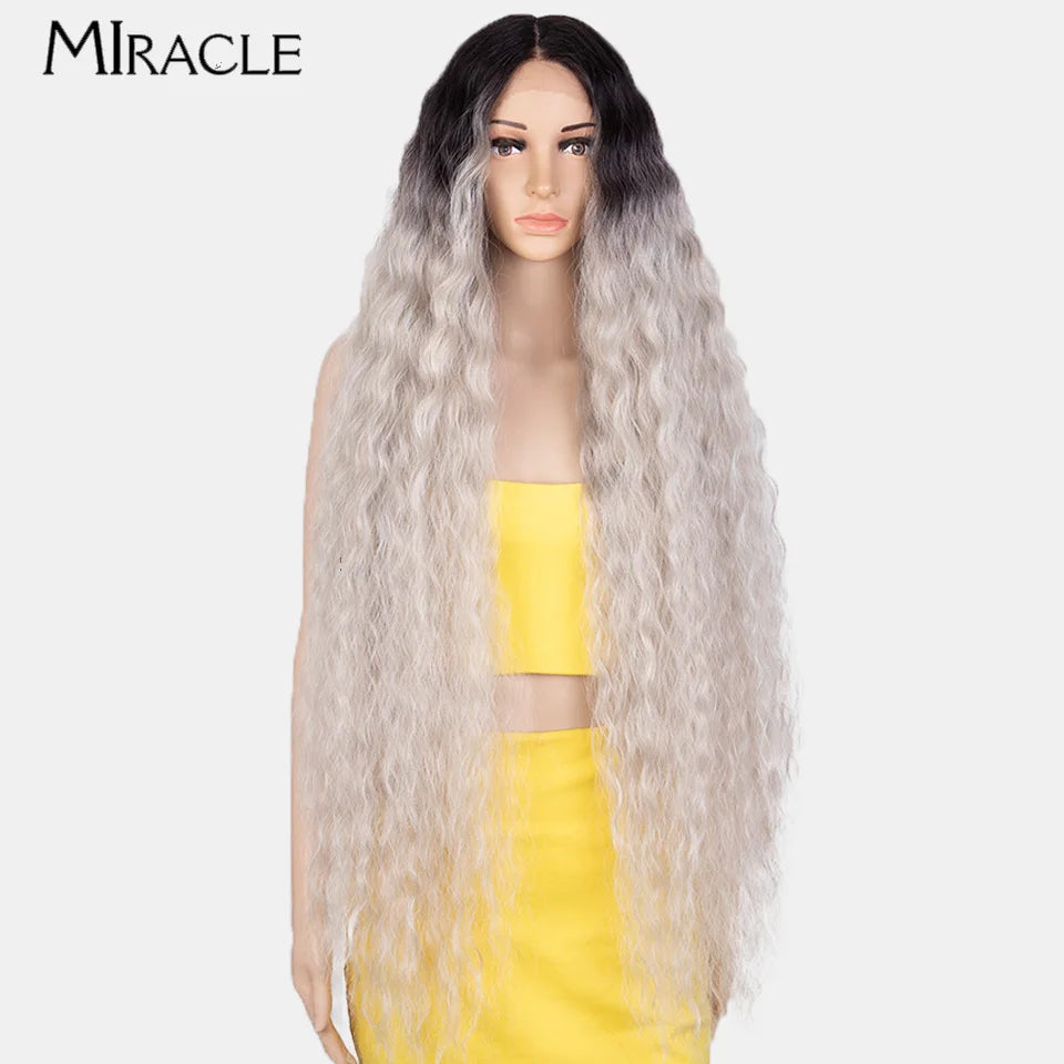 MIRACLE Synthetic Lace Front Wig For Women 40 Inch Water Wave Lace Wig Cosplay Wigs 613 Pink Blonde Wig Super Long Fiber Hair