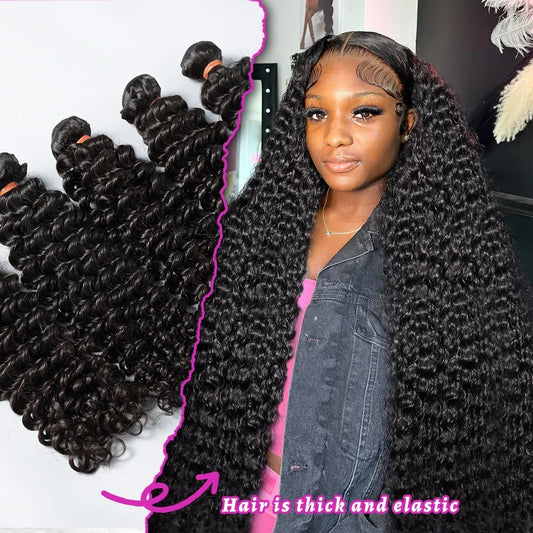 Deep Wave Bundles Curly Human Hair Bundles Brazilian Weaving 24 26 28 30 Inch Natural Human Hair 100% Natural Extensions Hair