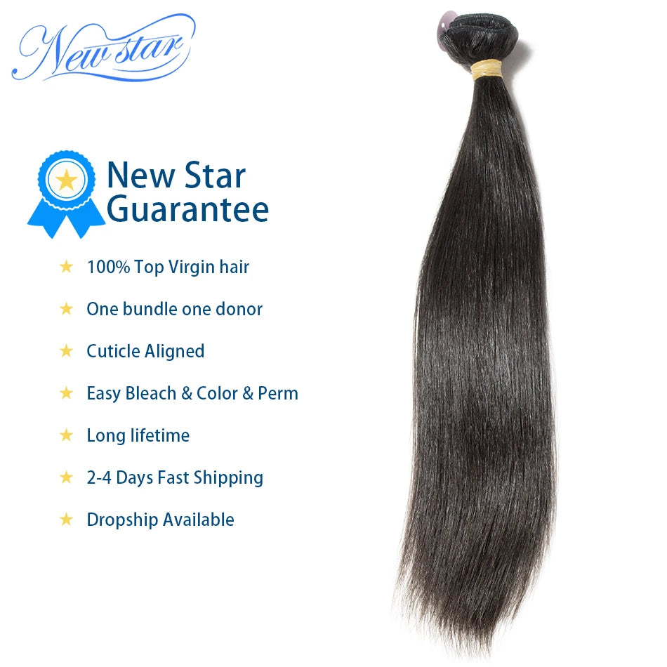 10A Straight Hair With HD 5x5 Lace Closure New Star Cuticle Aligned Brazilian Virgin Hair Bundles & Transparent 5x5 Lace Closure