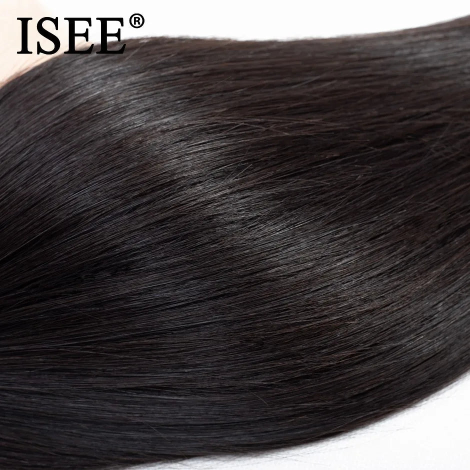 ISEE HAIR Indian Virgin Straight Hair Extension Human Hair Bundles 1 Piece Hair Weaves 10-26 Inch Nature Black Color