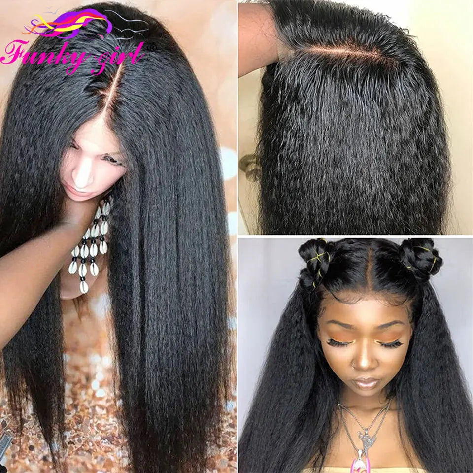 100% Burmese Human Hair Kinky Straight Wigs Transparent Lace 13x6 Lace Frontal Wigs Preplucked Hairline Lace Closure Wigs Cheap