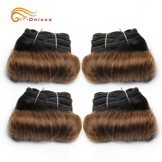 Brazilian Curly Hair 4 Bundles Double Drawn Human Hair 5 5 6 7 Inch Remy Hair Weave Bundles 1B 27 30 99J Color For Black Women
