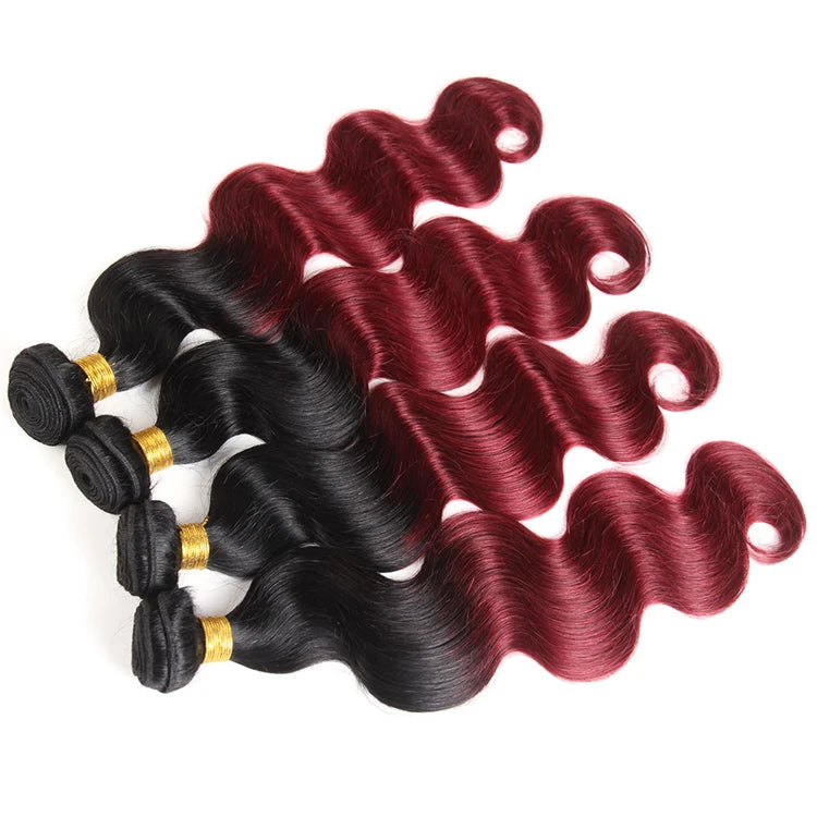 Wholesale High Grade T1B/99J Color 100% Remy Brazilian Virgin Human Hair Bundles Weave Body Wave Extensions