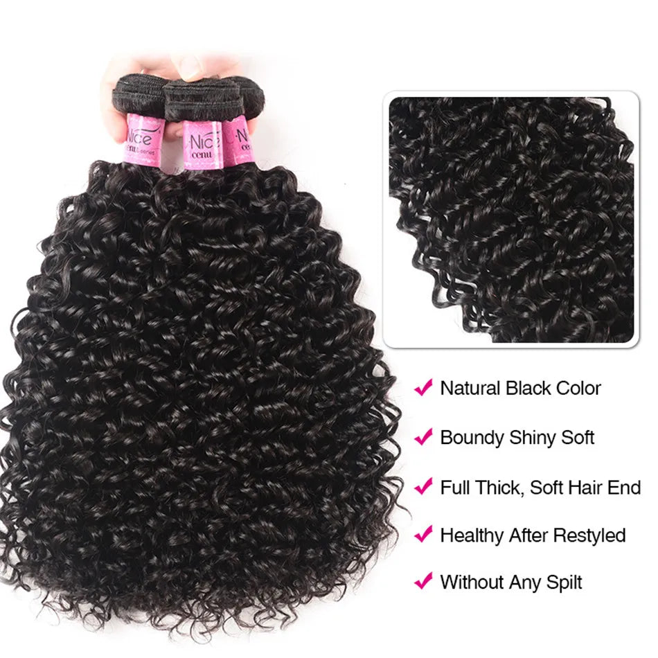 UNice Hair Curly Weave 100% Human Hair Bundles Remy Hair 8-26 Inch Brazilian Hair Bundles Natural Color 10A 1/3/4 Bundles Deal