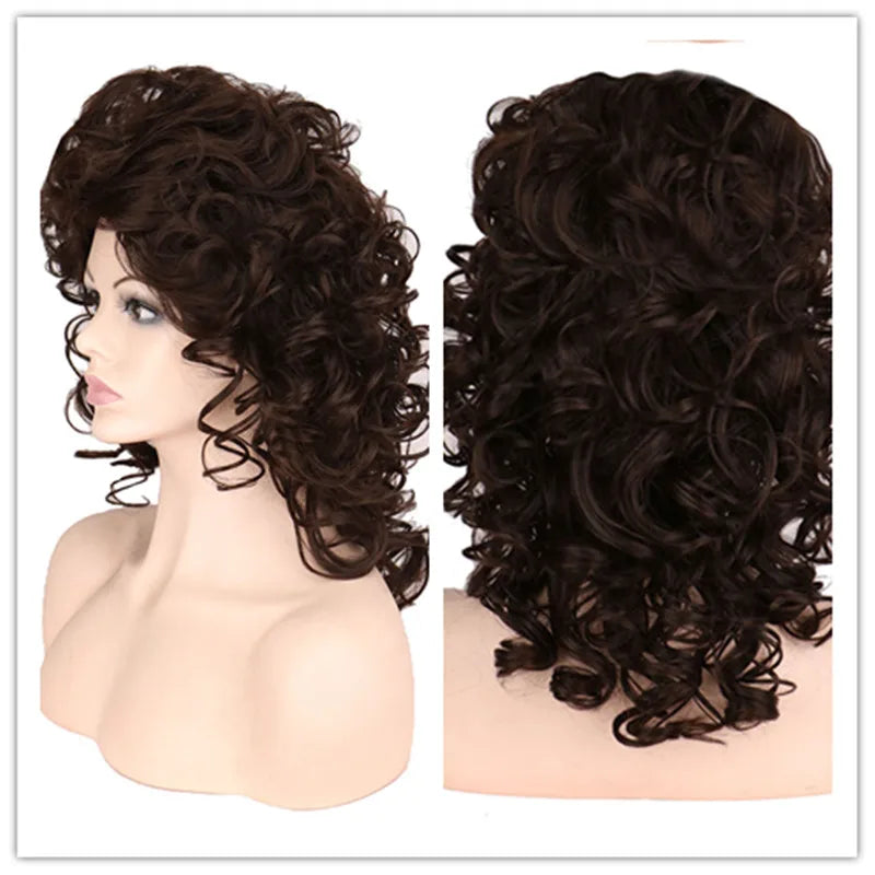 SuQ Classic Curly Wig Hair Synthetic Natural For Women Cosplay Brown WIth Blonde Heat Resistant Daily Wigs