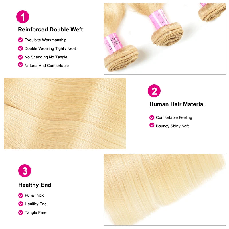 UNice Hair 613 Blonde Straight Hair Human Hair Bundles 1/3/4 PCS Deal Sew In Bundles Quick Weaves