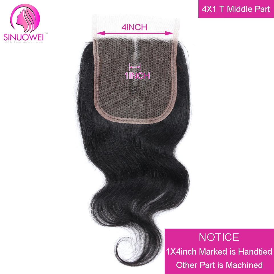 Brazilian Body Wave Bundles With Closure 4x1 T Part Lace Closure With Bundles Remy Human Hair Straight 2/3 Bundles With Closure