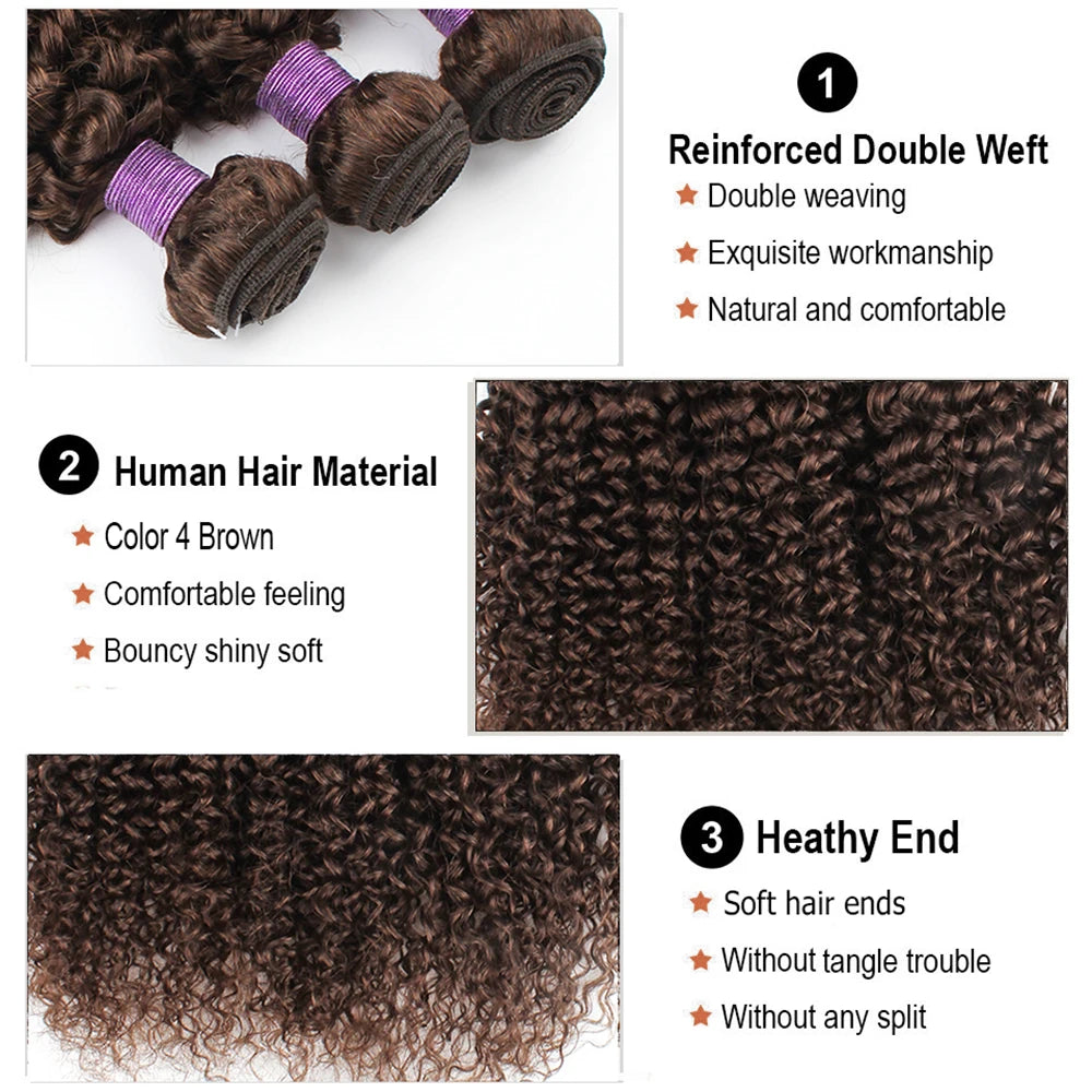 Brown Color Natural Black Jerry Curly Human Hair Bundles With 4x4 Lace Closure Peruvian Remy Hair With Swiss Lace 200g/Set