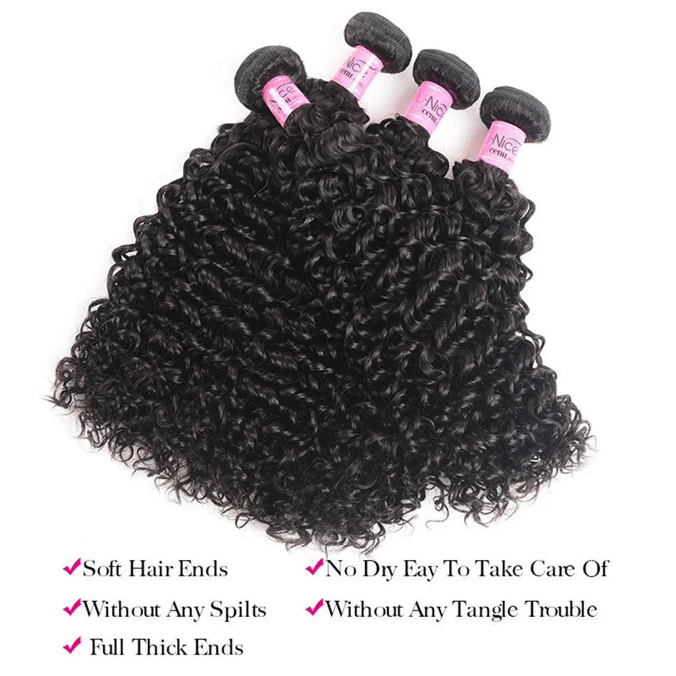 UNice Hair Curly Weave 100% Human Hair Bundles Remy Hair 8-26 Inch Brazilian Hair Bundles Natural Color 10A 1/3/4 Bundles Deal