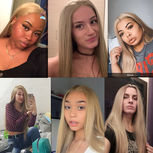 Sleek Human Hair Wigs Blonde Lace Front Wig For Women Straight Bob Wig Lace Closure Gold Brazilian Wigs Highlight Cosplay Wigs
