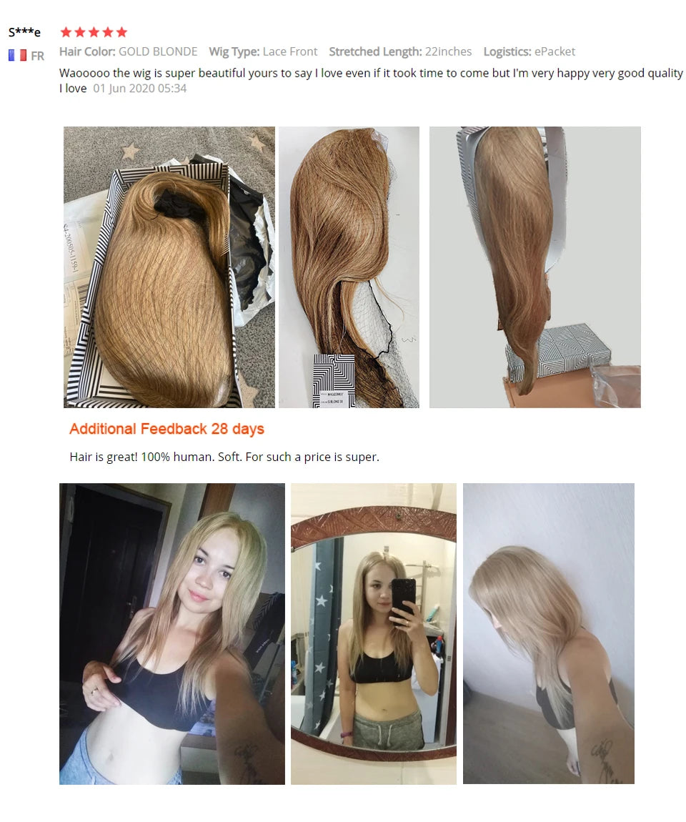 Sleek Human Hair Wigs Blonde Lace Front Wig For Women Straight Bob Wig Lace Closure Gold Brazilian Wigs Highlight Cosplay Wigs