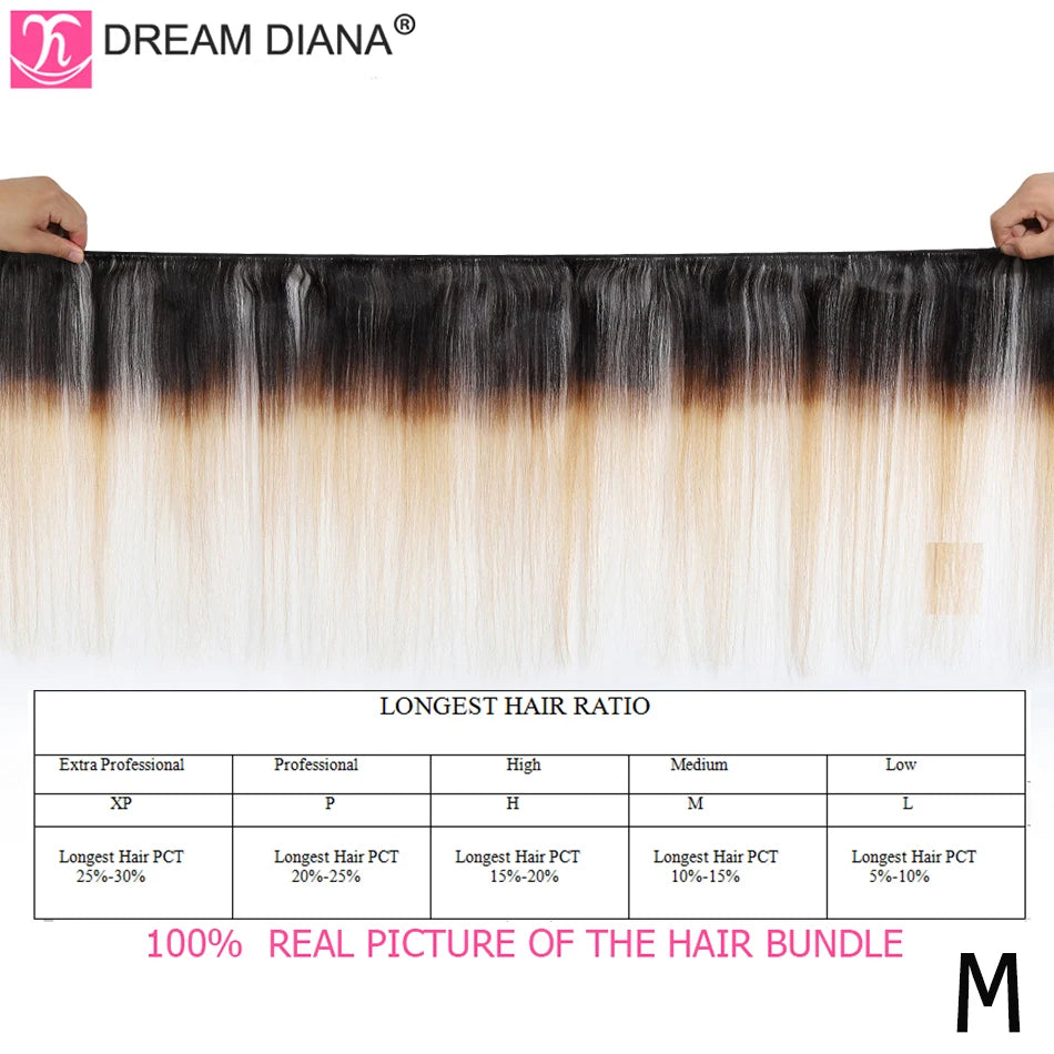 DreamDiana Peruvian Straight Hair Bundles 2 Toned Ombre Silky Straight Bundles T1B/30 Remy Bone Hair 100% Human Hair Extension