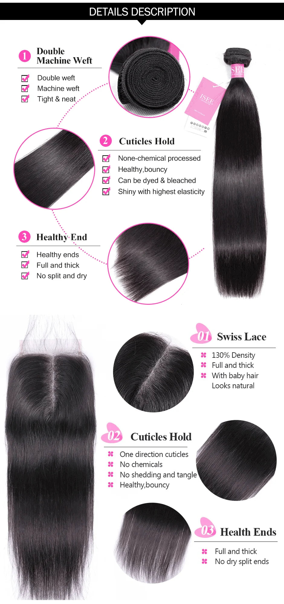 Straight Hair Bundles With Closure ISEE HAIR Remy Human Hair Bundles With Frontal Brazilian Hair Weave Bundles With Closure