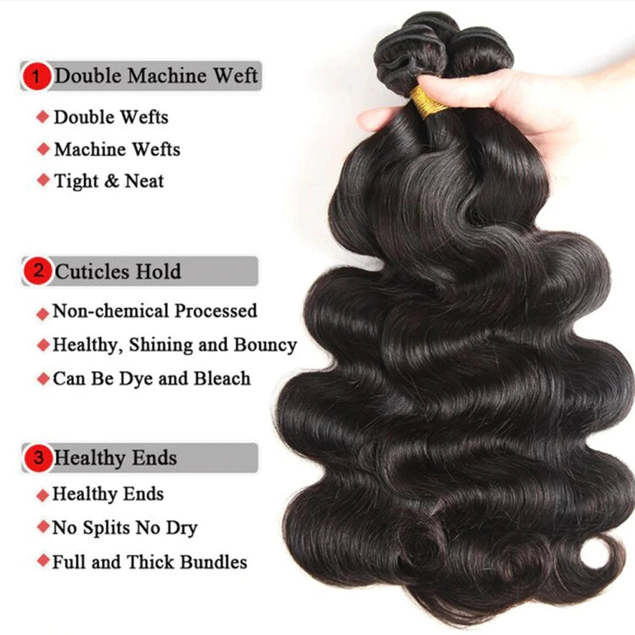 30 32 Inch Body Wave 3 4 Bundles Brazilian Unprocessed Human Hair Bundles 100% Loose Wavy Doule Drawn Bundles Weave Extensions