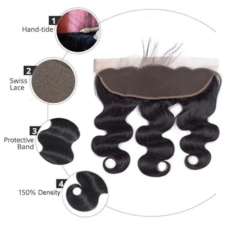 Cheap 13x4 HD Lace Frontal Closure 100% Brazilian Virgin Human Hair Body Wave Transparent Lace Pre \Plucked with Baby Hair