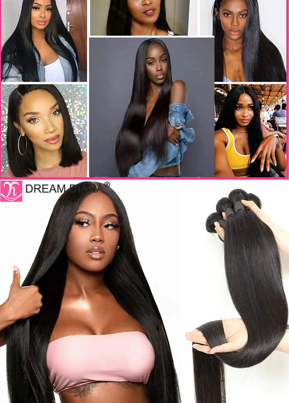DreamDiana Peruvian Straight Hair Bundles 2 Toned Ombre Silky Straight Bundles T1B/30 Remy Bone Hair 100% Human Hair Extension