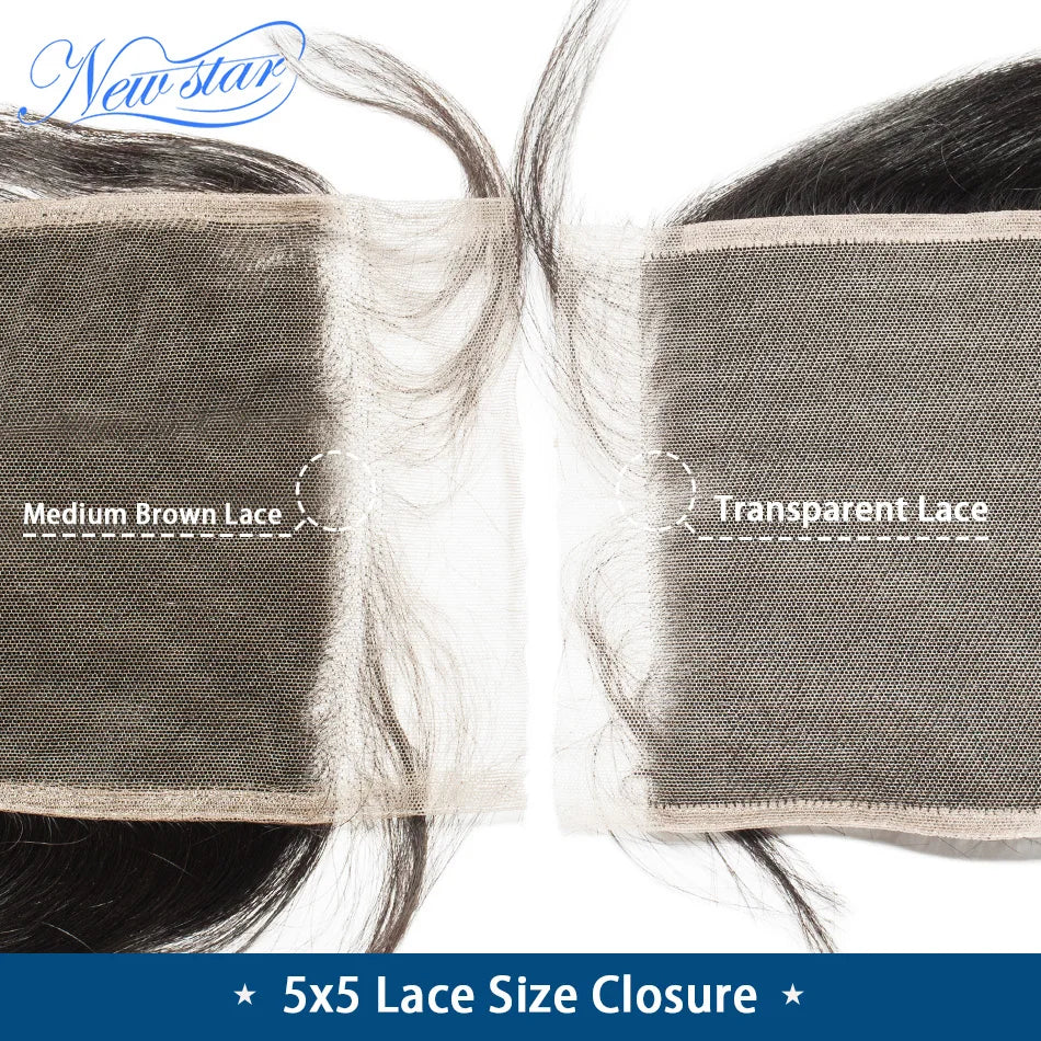 10A Straight Hair With HD 5x5 Lace Closure New Star Cuticle Aligned Brazilian Virgin Hair Bundles & Transparent 5x5 Lace Closure