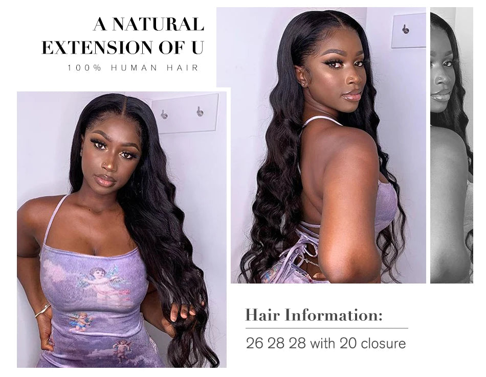 UNice Hair 30 inch Body Wave Bundles Peruvian Hair Bundles 100% Human Hair Extension Virgin Hair Weave Natural Color 1/3/4 Piece