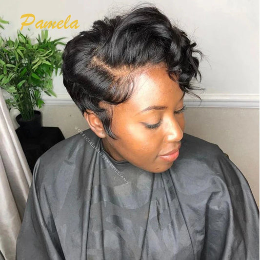 13x4 Short Bob Loose Wave Lace Front Wigs Pre Plucked Bleached Knots Pixie Cut Hd Transparent Lace Front Natutal Human Hair Wig
