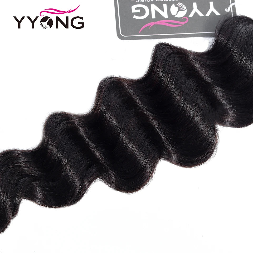 Yyong Loose Deep Wave Bundles With 6x6 Lace Closure Brazilian Remy Human Hair Bundles With Closures 3/4 Bundles With Closure