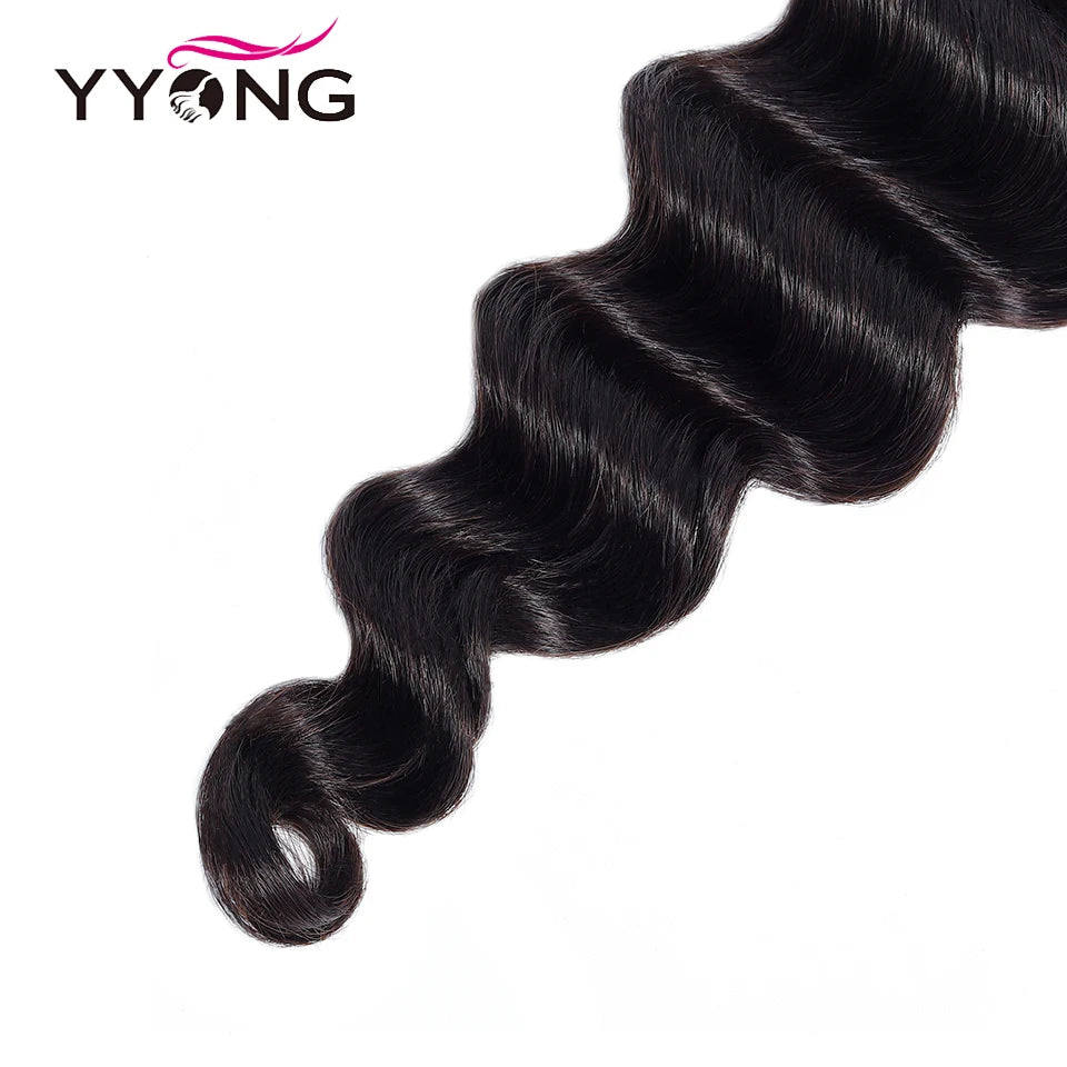 Yyong Loose Deep Wave Bundles With 6x6 Lace Closure Brazilian Remy Human Hair Bundles With Closures 3/4 Bundles With Closure