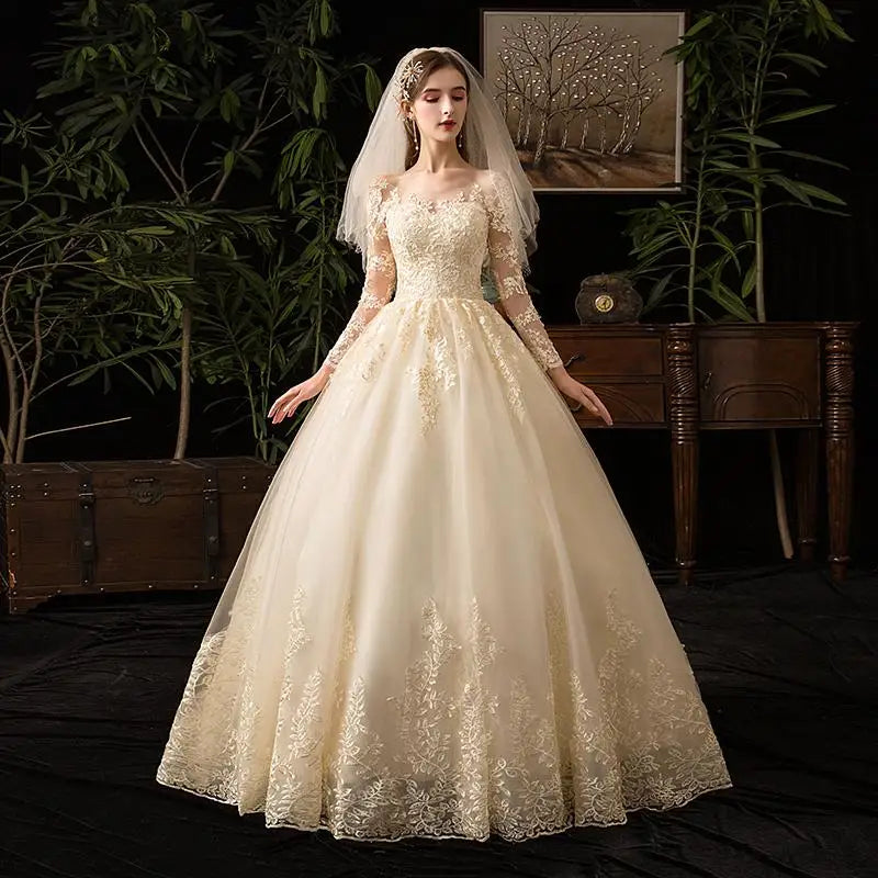 2024 Full Sleeve Lace Wedding Dresses New Luxury Muslim Ball Gown Wedding Dress Custom Made Vestido De Noiva Customized