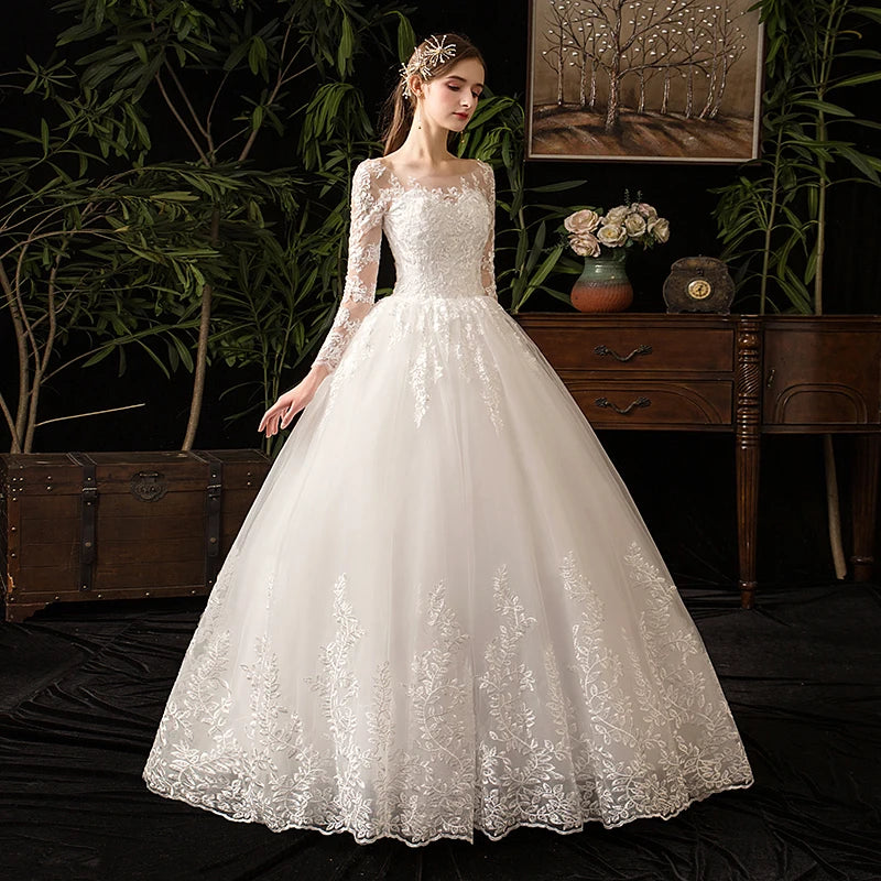 2024 Full Sleeve Lace Wedding Dresses New Luxury Muslim Ball Gown Wedding Dress Custom Made Vestido De Noiva Customized