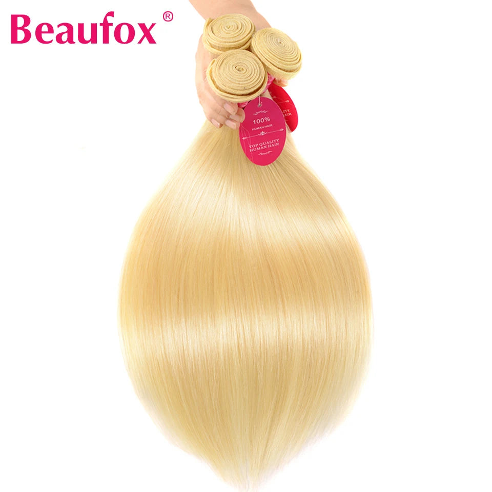 Beaufox 613 Blonde Straight Hair Bundles Brazilian Straight Human Hair Bundles Honey Blonde Human Hair Weave 1/3/4 Bundles 30"