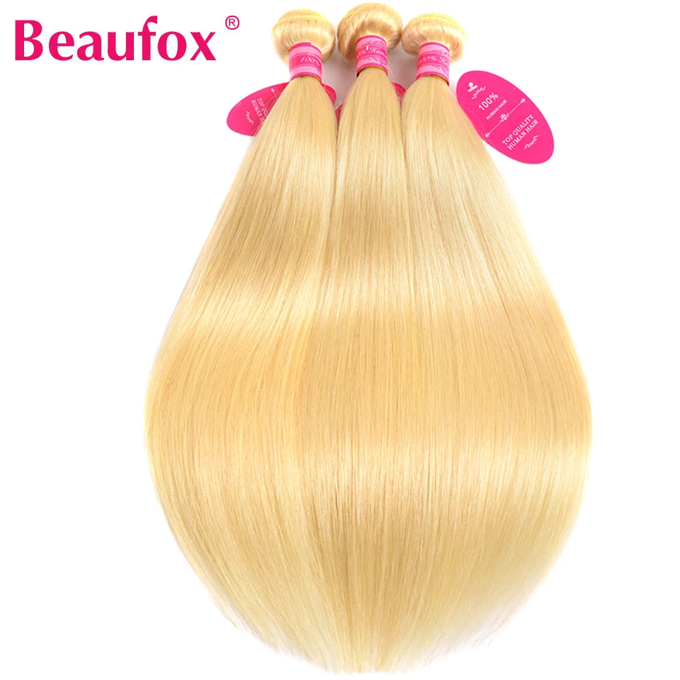 Beaufox 613 Blonde Straight Hair Bundles Brazilian Straight Human Hair Bundles Honey Blonde Human Hair Weave 1/3/4 Bundles 30"
