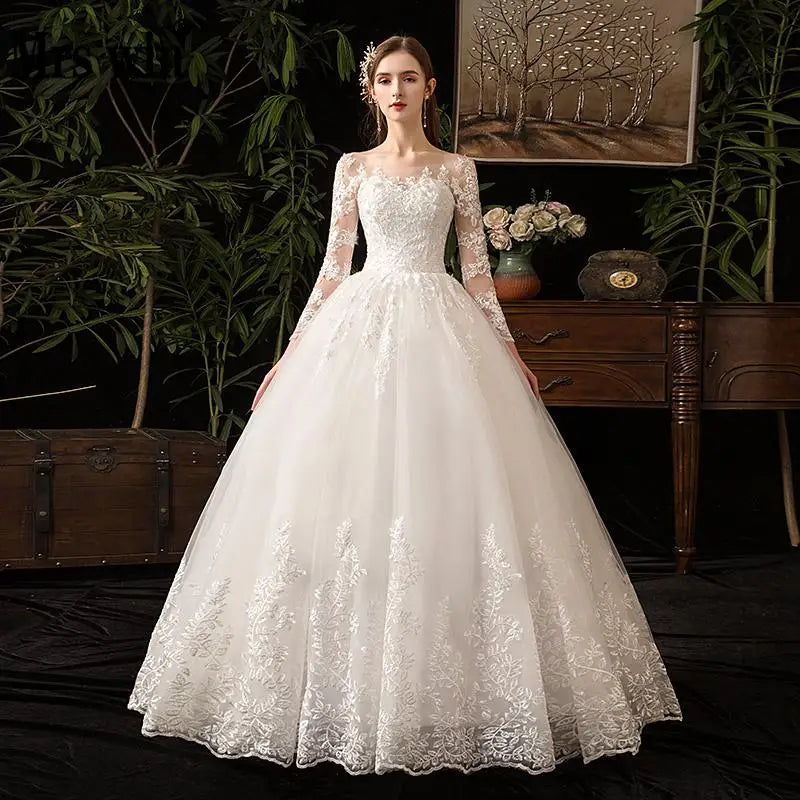2024 Full Sleeve Lace Wedding Dresses New Luxury Muslim Ball Gown Wedding Dress Custom Made Vestido De Noiva Customized