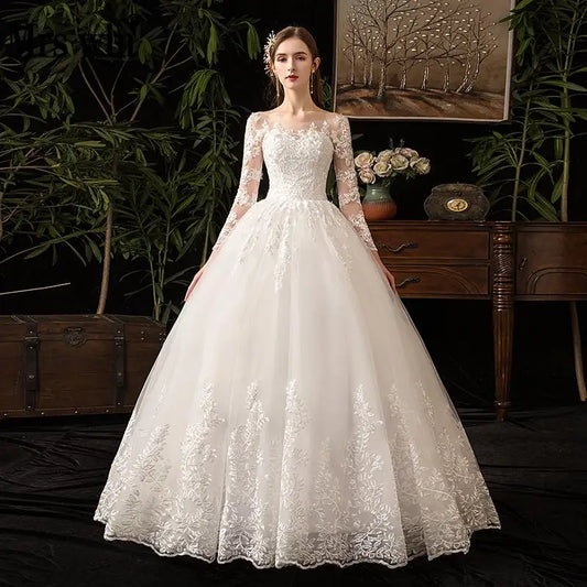 2024 Full Sleeve Lace Wedding Dresses New Luxury Muslim Ball Gown Wedding Dress Custom Made Vestido De Noiva Customized