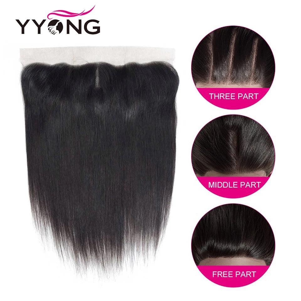 YYong Brazilian Straight Hair 3/4 Bundles With Frontal Remy Human Hair 13x4 Ear to Ear Lace Frontal Closure With Bundles