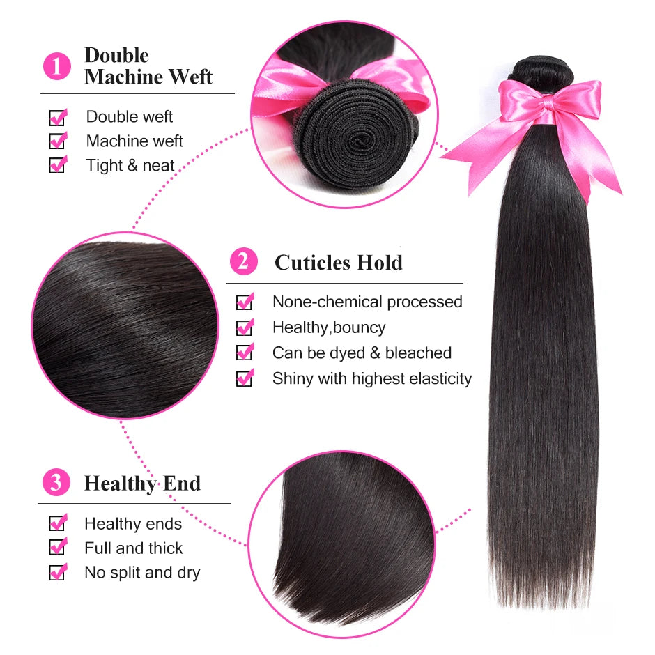 Straight Hair Bundles With Closure ISEE HAIR Remy Human Hair Bundles With Frontal Brazilian Hair Weave Bundles With Closure