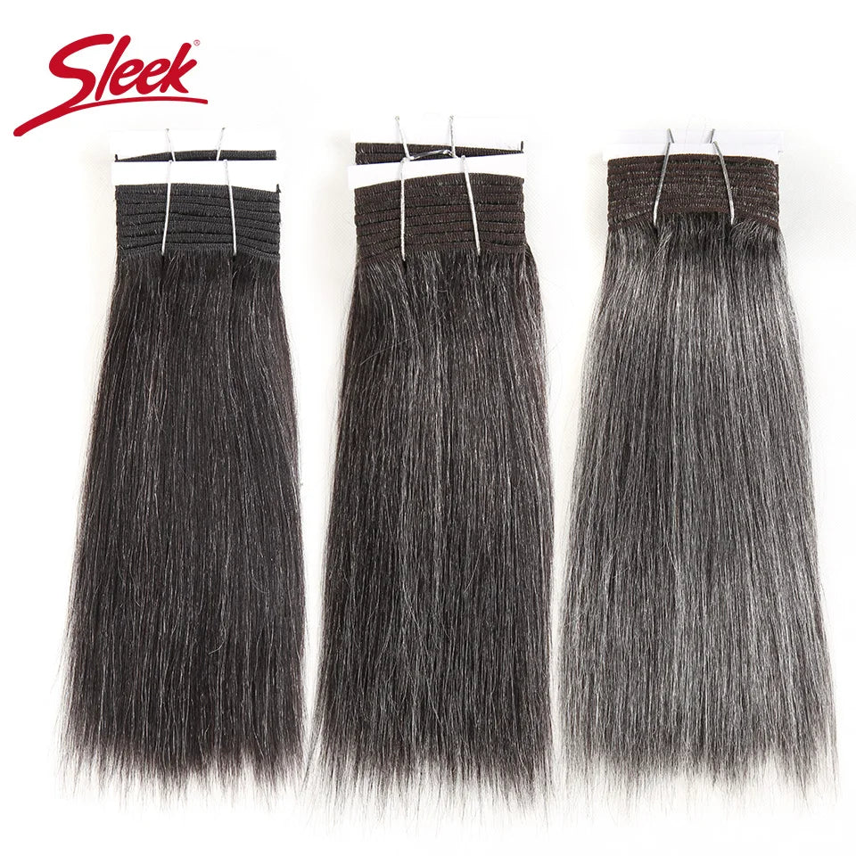 Sleek Hair Brazilian Double Drawn Remy Human Hair Weave Short Yaki Straight #44 #34 #51 #280  Piano Gray Mix Color Bundles