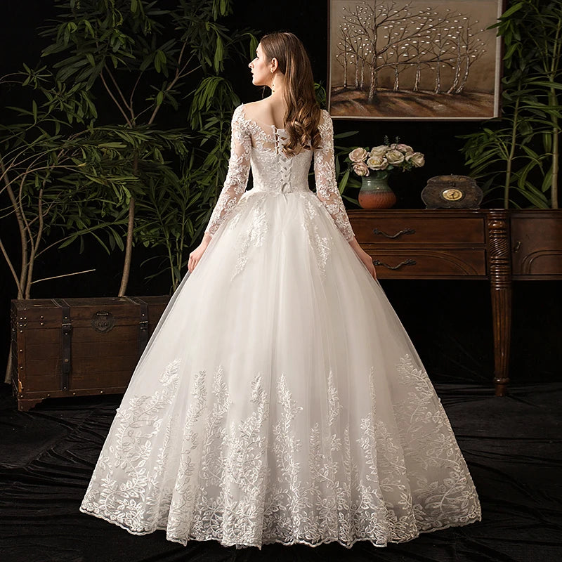 2024 Full Sleeve Lace Wedding Dresses New Luxury Muslim Ball Gown Wedding Dress Custom Made Vestido De Noiva Customized