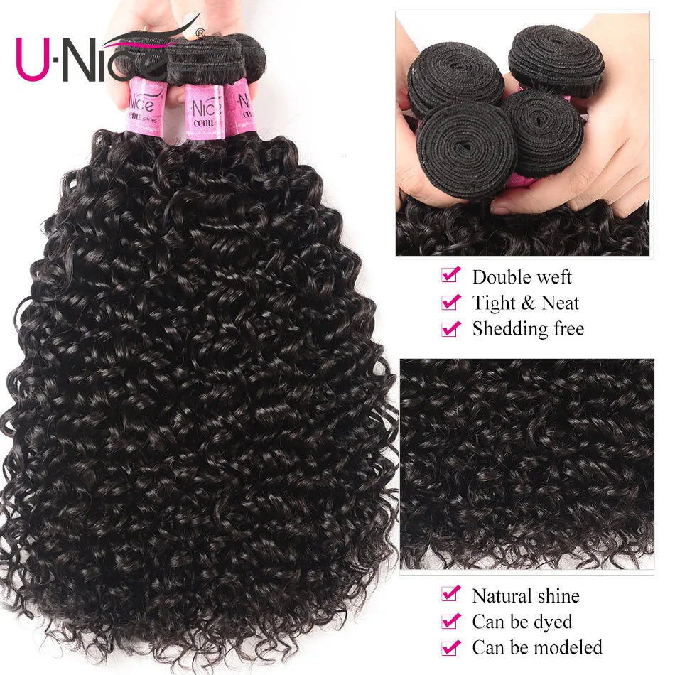 UNice Hair Curly Weave 100% Human Hair Bundles Remy Hair 8-26 Inch Brazilian Hair Bundles Natural Color 10A 1/3/4 Bundles Deal