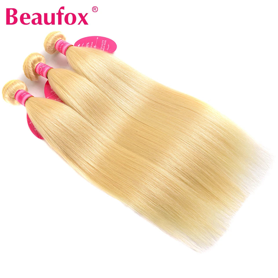 Beaufox 613 Blonde Straight Hair Bundles Brazilian Straight Human Hair Bundles Honey Blonde Human Hair Weave 1/3/4 Bundles 30"