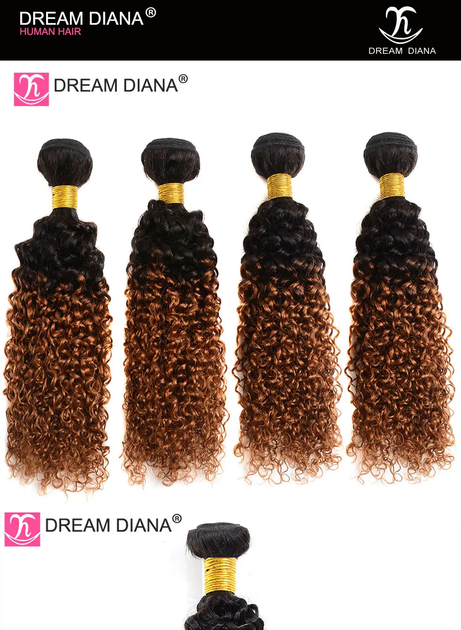 DreamDiana 10A Ombre Malaysian Hair T1B/30 10"-26" Remy Ombre Kinky Curly Hair 1/3/4 Bundles 100% Ombre Brown Human Hair Bundles