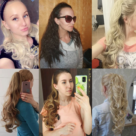 S-noilite Synthetic 18-26inch Claw Clip On Ponytail Hair Extension Ponytail Extension Hair For Women Pony Tail Hair Hairpiece